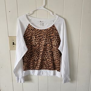 PINK Victoria's Secret Animal Print Long Sleeve Tee - White and Brown Size M
